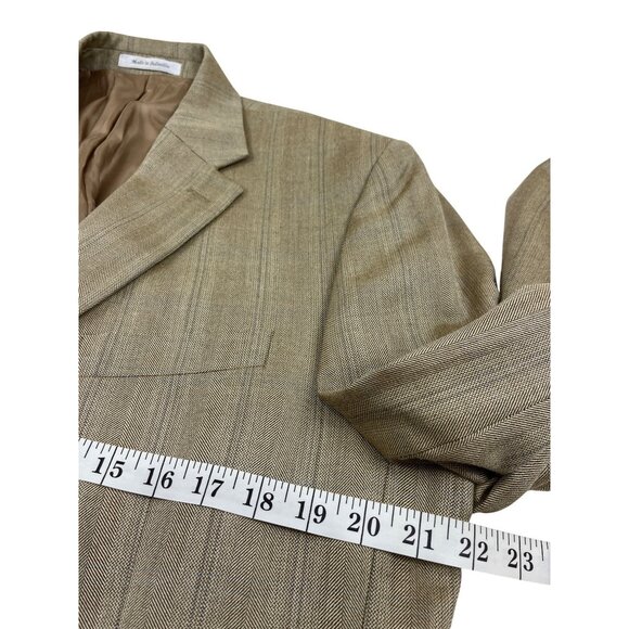 Mens Beige Striped Blazer Jacket 2-Button Single-Breasted Classic Fit Size 42R - Picture 5 of 12
